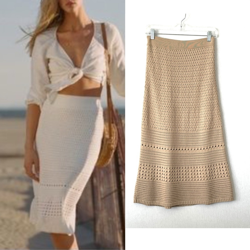 Aritzia Beige Crochet Midi Skirt
